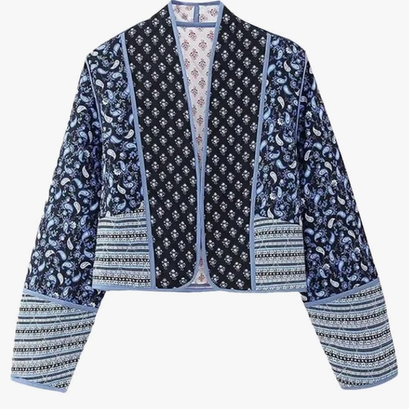 Jackets & Blazers - Women's Flower Print Coat Quilted Reversible Long Sleeve Open Front 48